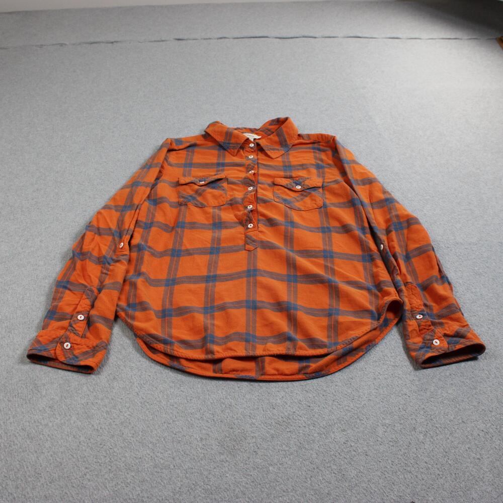 Sundance Shirt Women Large Orange Plaid Button Roll Tab Long Sleeve Casual Tunic